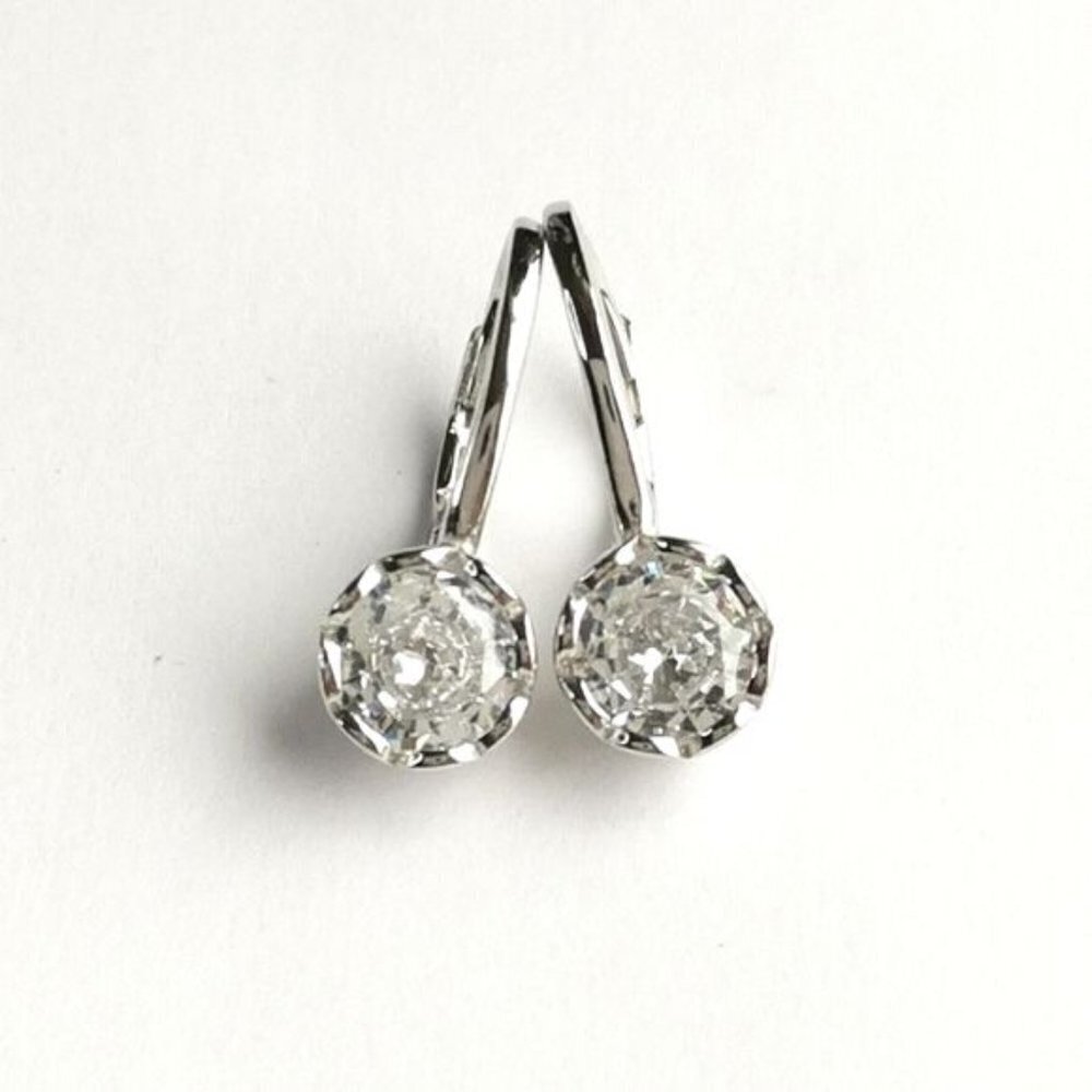 Sterling Silver Cz Solitaire Drop Earrings Lever Back In Filigree Setting